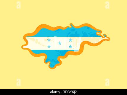 Karte von Honduras mit der Flagge gefärbt und mit einer goldenen Linie im Grunge-Vintage-Stil markiert. Stock Vektor