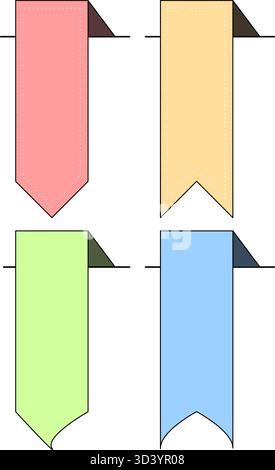 Sammlung von vier Lesezeichen für vertikale Bänder in Pastellfarben. Satz farbenfroher Etiketten für Verkaufswerbung oder grafische Elemente auf Websites Stock Vektor
