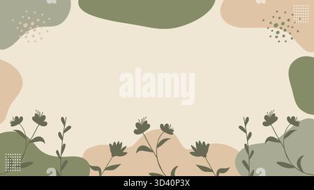 Abstrakter floraler Hintergrund mit organischen Formen, minimalistischen Pflanzensilhouetten und einer neutralen Farbpalette. Vektorabbildung Stock Vektor