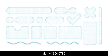 Set aus abstraktem Rasterelement. Geometrische Formen. Memphis Design, Aufkleber Pack, y2k, Ästhetik, Brutalismus, Retro-Elemente, Vintage. Vektor Stock Vektor