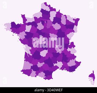 Karte von Frankreich mit Regionen, eine einfache Ländergrenzkarte mit Verwaltungsabteilungen. Stock Vektor