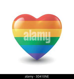 Vektor 3D realistisches Regenbogenherz, isoliert. LGBT Stolz Herz Symbol. Hochglanzherz-Symbol in Regenbogenfarben. Love Equality and Diversity Concept, LGBTQ Stock Vektor