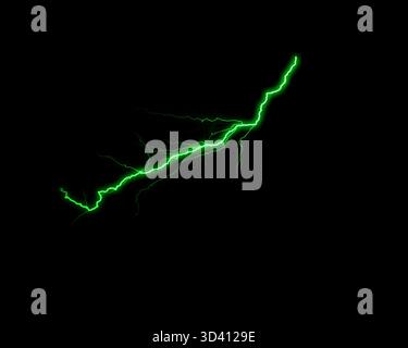 Ein kräftiger, leuchtender Blitz beleuchtet die Dunkelheit und erzeugt ein eindrucksvolles Bild von elektrischer Entladung und roher Energie. Stockfoto