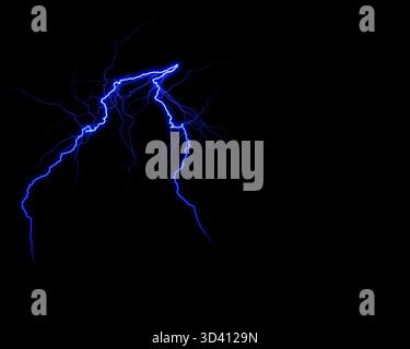 Ein kräftiger, leuchtender Blitz beleuchtet die Dunkelheit und erzeugt ein eindrucksvolles Bild von elektrischer Entladung und roher Energie. Stockfoto