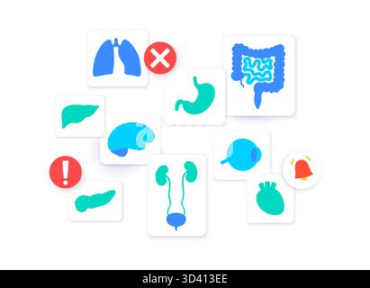 Konzeptuelle Darstellung von Störungen menschlicher innerer Organe. Stockfoto