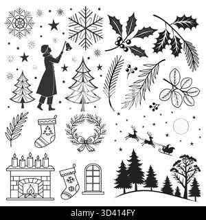 Minimales Weihnachtsvektor-Symbol-Set Stock Vektor