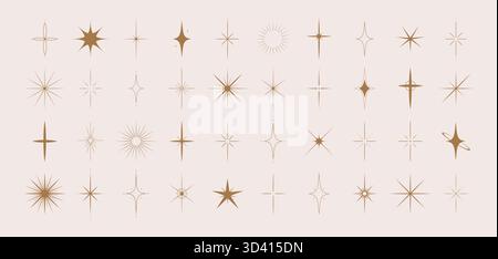 Sparkle Stars Kollektion. Ästhetische Sternsymbole. Trendige geometrische Grafikelemente. Vektorabbildung Stock Vektor