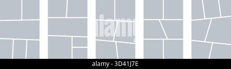 Comic-Panel-Set. Leere Vorlage für Manga-Collage. Bereich für Storyboard-Layout. Leerer Seitenrahmen für Fotocollage. Comic-Brett-Mockup. Vektor Stock Vektor