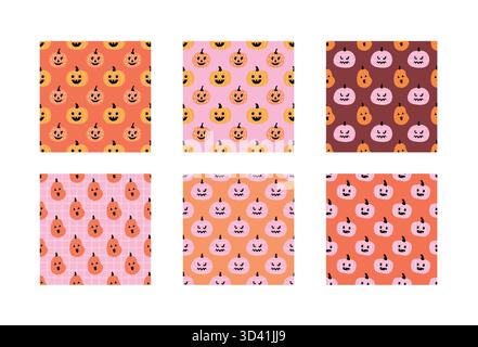 Niedliches, nahtloses Halloween-Kürbis-Muster in Rosa- und Orangetönen für Herbst- und Urlaubsdesign Stock Vektor