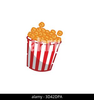 Lustige Popcorn-Illustration in klassischer gestreifter Badewanne, perfekt für Filmabende oder Designelemente zum Thema Snack Stock Vektor