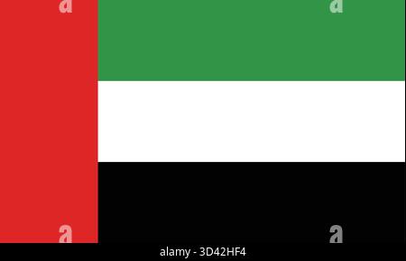 Lebendige Nationalflagge der Vereinigten Arabischen Emirate mit ihren markanten roten, grünen, weißen und schwarzen Streifen, die Einheit und Erbe symbolisieren Stock Vektor