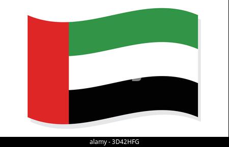 Stilisierte Illustration der Flagge der Vereinigten Arabischen Emirate mit ihren ikonischen roten, grünen, weißen und schwarzen Farben mit dynamischem Welleneffekt Stock Vektor