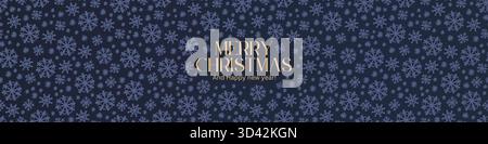 Frohe Weihnachten Gold Vektor Banner mit Schneeflocken und Text für Website Header oder bereit für Druck Grußkarte Geschenke, moderner minimaler Hintergrund Stock Vektor