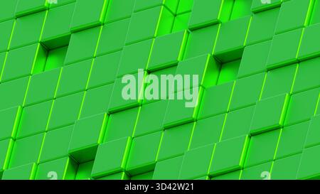 GRÜNER 3D-CUBE-HINTERGRUND. Abstraktes Hintergrundbild und Scrren für Mobilgeräte oder soziale Netzwerke Stockfoto