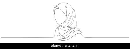 Durchgehende Linienzeichnung einer muslimischen Frau, die einen Hijab trägt. Einzeiliger Vektor einer arabischen Frau auf weißem Hintergrund. Bearbeitbare Zeile. Stock Vektor