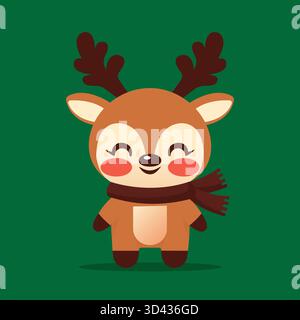 Flaches Weihnachtliches Rentier Mit Schal. Stock Vektor
