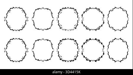 Naturdekoration Blumenkränze. Blumensträuße von Pflanzen und Blättern. Schwarzweiß-Farbe. Schwarz-weiße Dekoration. Stock Vektor