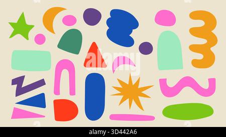 Elemente Hand Gezeichnet Flach Retro Abstrakte Formen Sammlung Bunte Boho Doodle Design.Vektor-Illustration Stock Vektor