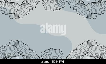 Botanische Linie Ginkgo Biloba Blätter Graues Banner Hintergrund Rahmen Dekoration. Vektorabbildung Stock Vektor