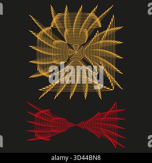 Abstraktes Radialmuster. Dynamische Linienform. Goldroter Vektor. Dunkles Hintergrundelement. EPS 10. Stock Vektor