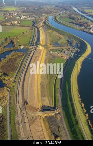 Luftaufnahme, Baugebiet, Lippe, Umgestaltung und Deicherweiterung des Lippenteichs, zwischen Haltern, Lippramsdorf und Marl, Lippeaue, Haltern am S Stockfoto