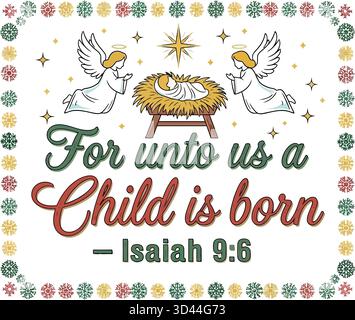 Vintage-T-Shirt Mit Krippe & Engel Stock Vektor