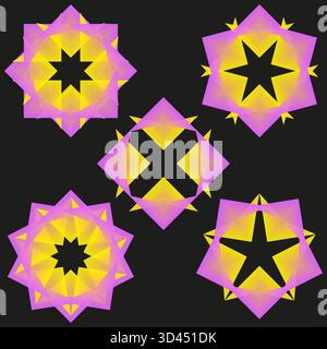 Abstrakte Blumenmuster. Geometrische Vektorembleme. Bunte Blumenabbildung. Dynamische Bewegungskonstruktionen. EPS 10. Stock Vektor