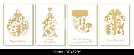 Geometrisches abstraktes Muster. Poster im Bauhaus-Stil mit fröhlicher Weihnachten. Hintergrunddesign für Karte, Cover, Banner, Hintergrund, Faltblatt, Broschüre. Vektorabbildung. Stock Vektor