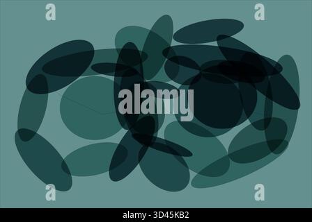 Ein modernes abstraktes Vektordesign mit überlappenden lichtdurchlässigen Ovalen und Kreisen in dunklen Petrol- und grünlich-blauen Tönen. Die Zusammensetzung ist vertikal Stock Vektor