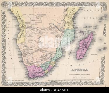 Jahrgang 1858 J.H. Colton & Co. Karte mit südafrikanischen Territorien und Details zur geografischen und politischen Landschaft. SEATTLE - 1. MÄRZ 20 Stockfoto