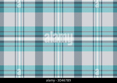 Nahtloses Schottenmaterial für den Tag, personalisierbare Hintergrundstruktur. Küchenmuster Textilvektor-Plaid in Cyan und Hellgrau Farbpalette. Stock Vektor