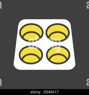 Ein einfaches Symbol der schwarzen Glyphe einer Backform mit vier runden Formen. Dieses Symbol eignet sich perfekt für die Darstellung von Back-, Koch- oder Küchenutensilien in Rezepten, b Stock Vektor