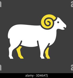 Schwarze Glyphe-Ikone eines stehenden Widders mit großen gewellten Hörnern. Einfaches, flaches Design, perfekt für Astrologie-Projekte in der Landwirtschaft, im Fleisch oder mit Sternzeichen. Stock Vektor