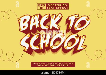 Back to School 3D-Zeichentrickstil bearbeitbarer Texteffekt Stock Vektor