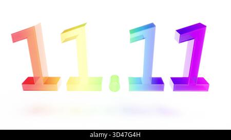 Farbglas Text 11 11 Sonderangebot für weißes BG 3D-Rendering Stockfoto