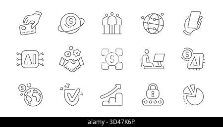 Geschäftskonzept. Symbole für Webkontur festgelegt. Finanz-, Handelszeichen und Symbole Stock Vektor