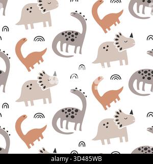 Niedlicher Dinosaurier-Hintergrund Mit Nahtlosem Muster Stock Vektor
