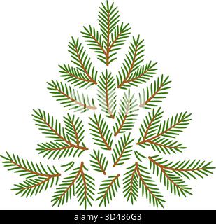Stilisierte Tannenform aus einer Anordnung von separaten grünen und braunen Ästen. Flache Vektor-Illustration, perfekt für Weihnachtsgrußkarten, Winter-Logos und saisonale Designelemente Stock Vektor