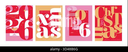 Weihnachtsposter, Banner und Karten. Weihnachtslachen in Pastellfarben. Minimalistischer Stil. Weihnachten und Neujahr. 2026 Stock Vektor