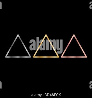 Dreieckige Metallrahmen. Silber Gold Roségold. Rahmenformen Vektor. Geometrisches Dekorationsset. Stock Vektor