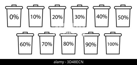 Trash can collection. Percentage scale set. Data graphic symbols. Vector progress icons. Stock Vektor