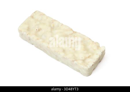 Weißer, schokoladenbeschichteter Reisriegel, isoliert auf weißem Hintergrund Stockfoto