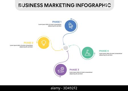 Infografik Circle Spin mit 4 Optionen, Teilen, Schritten, Zeitplänen oder Prozessen. Vektorabbildung. Stock Vektor