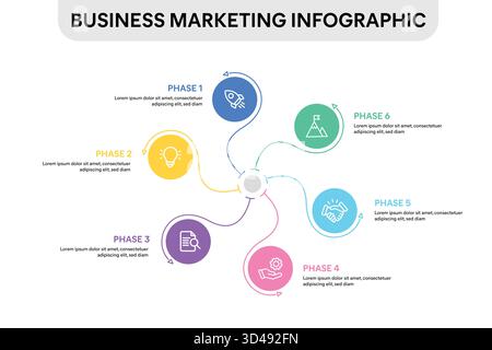 Infografik Circle Spin mit 6 Optionen, Teilen, Schritten, Zeitplänen oder Prozessen. Vektorabbildung. Stock Vektor