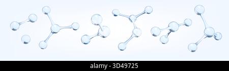 3D-Wissenschaftssymbole. Nano-Kollagen-Chemiezelle. Bio-DNA-Blase oder chemische Sauerstoffatom-Verbindung. Kosmetisches Molekül. Wissenschaftliche Formel. Laborforschung. Vektor Biochemie Glasformen isoliert Set Stock Vektor