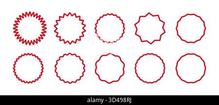 Satz roter Kantenrahmen. Wellige rote Kreise. Mit kreisförmigen Linien versehene Ränder. Einfache runde Rahmen. Grafische Abbildung. Entwurf der roten geometrischen Linie Stock Vektor