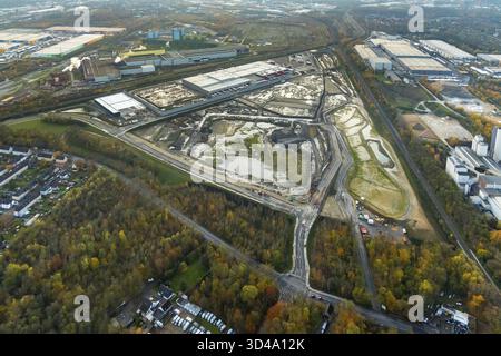 Luftaufnahme, neues Gebäude des Prologis Logistics Park, Rewe Fresh Center/Logistics Center, Standort der alten Westfalenhuette, Dortmund, Ruhrgebiet, Nord-RHI Stockfoto