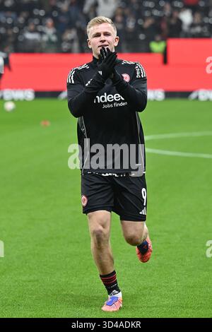 Frankfurt, Deutschland. November 2025. Fußball 1. Bundesliga 10. Spieltag Eintracht Frankfurt - 1. FSV Mainz 05 am 09.11.2025 im Deutsche Bank Park in Frankfurt Jonathan Burkardt ( Frankfurt ) DFL-Vorschriften verbieten jede Verwendung von Fotografien als Bildsequenzen und/oder Quasi-Video. Foto: Revierfoto Credit: ddp Media GmbH/Alamy Live News Stockfoto