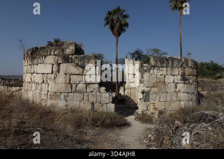 Das Tor zu Khirbet Minya wurde vom Kalifen Al Walid der Umayyaden aus dem 8. Jahrhundert am Nordufer des Tiberius-Sees als Winterrückzugsort und Verwaltungszentrum erbaut Stockfoto