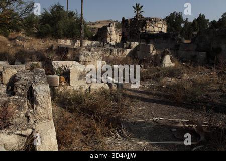 Östlicher Teil von Khirbet Minya, erbaut vom Kalifen Al Walid der Umayyaden aus dem 8. Jahrhundert am Ufer des Sees von Galiläa als Winterrückzugsort und Verwaltungszentrum. Stockfoto